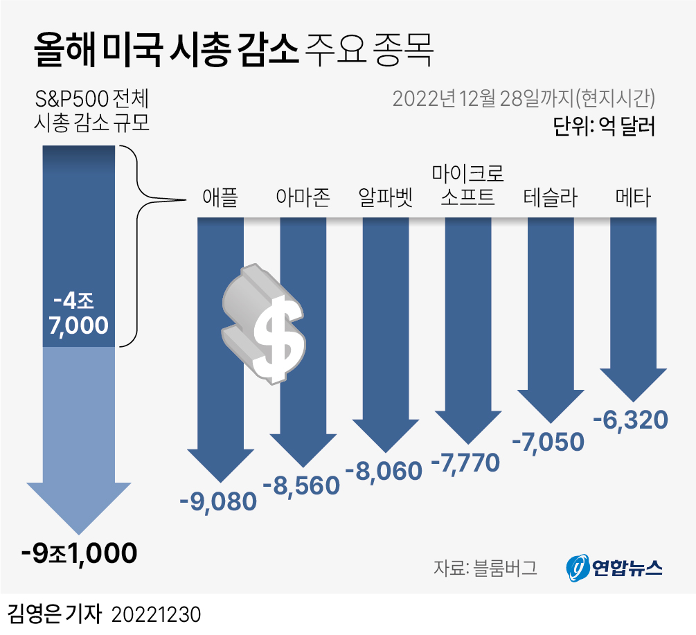 그래픽] 올해 미국 시총 감소 주요 종목 | 연합뉴스