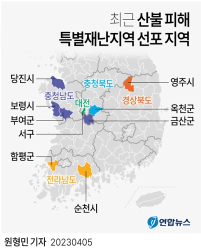  최근 산불 피해 특별재난지역 선포 지역