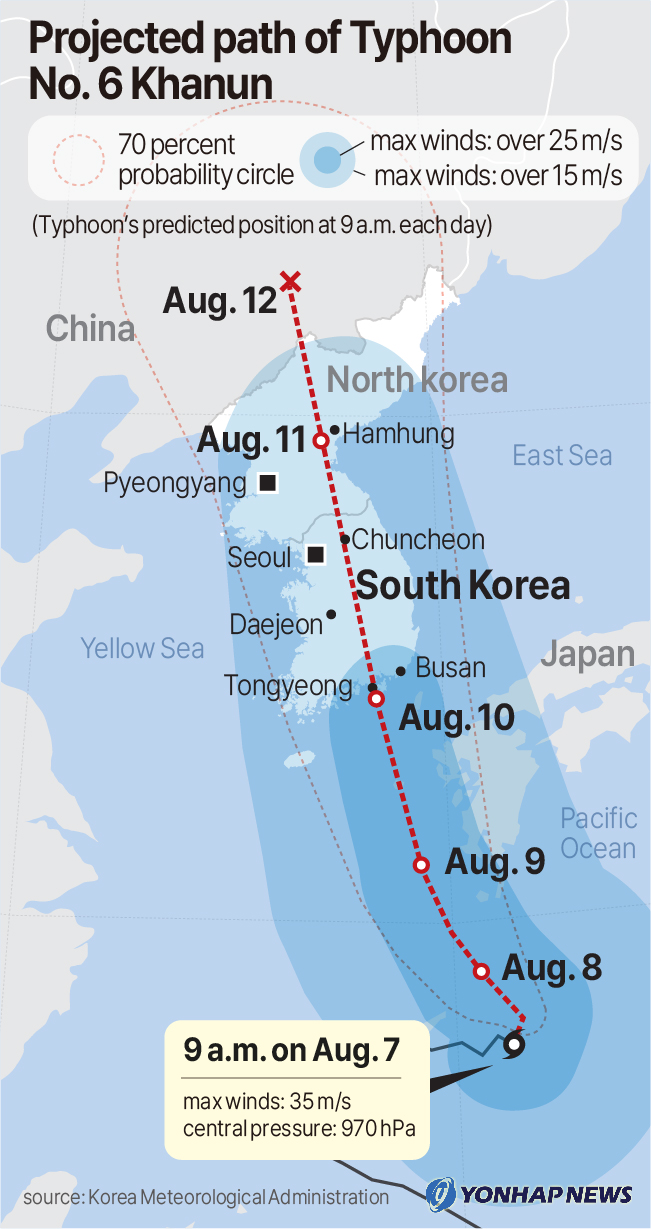 Projected path of Typhoon No. 6 Khanun