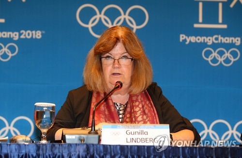 Gunilla Lindberg, head of the International Olympic Committee's Coordination Commission on the 2018 PyeongChang Winter Olympics, speaks at a press conference held in PyeongChang, Gangwon Province, on Oct. 7, 2016. (Yonhap)