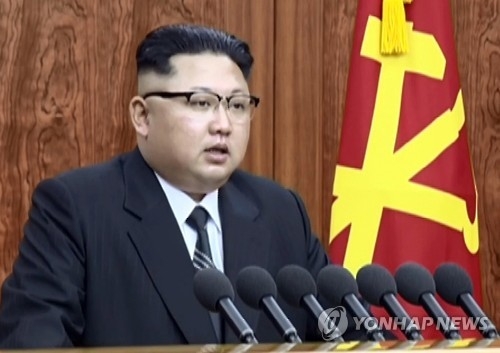 North Korean leader Kim Jong-un delivers his New Year's address in this photo captured from North Korea's Central TV Broadcasting Station on Jan. 1, 2017. (For Use Only in the Republic of Korea. No Redistribution) (Yonhap)