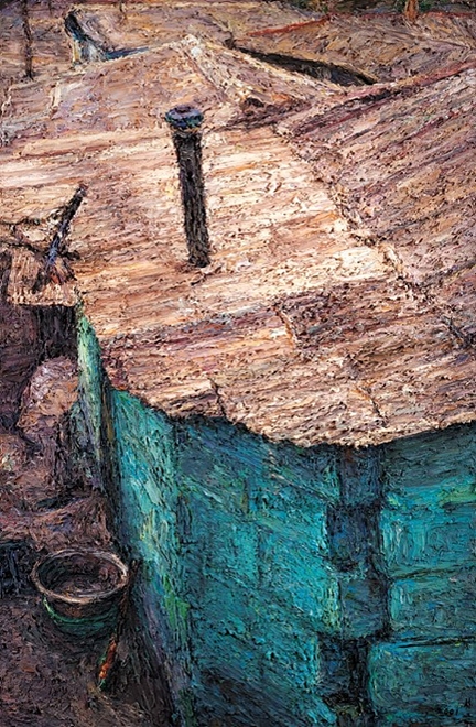 The image provided by artist Oh Chi-gyun shows "Blue Bricks," painted in 2001. (Yonhap)