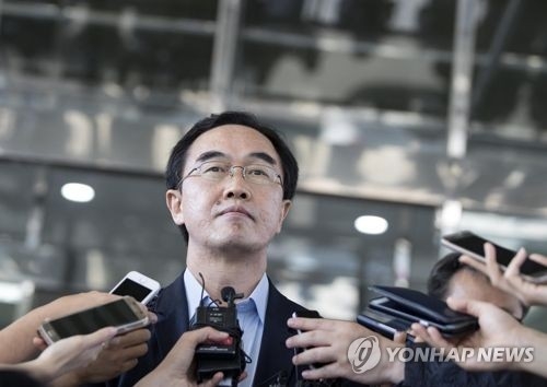 This photo taken on June 15, 2017, shows Cho Myoung-gyon, the nominee for South Korea's unification minister speaking to reporters over inter-Korean relations. (Yonhap)
