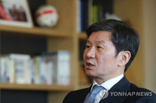 This file photo taken on Dec. 28, 2017, shows Korea Football Association President Chung Mong-gyu at his office in Seoul. (Yonhap) 