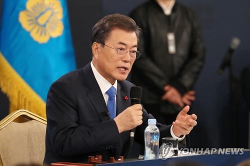 President Moon Jae-in speaks during the first press conference in the New Year at the presidential office Cheong Wa Dae in Seoul on Jan. 10, 2017. (Yonhap)