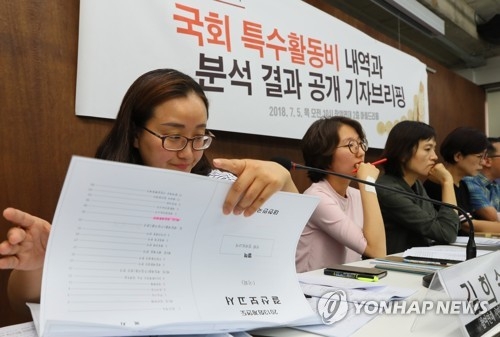 Members of the People's Solidarity for Participatory Democracy hold a press conference in Seoul on July 5, 2018. (Yonhap)