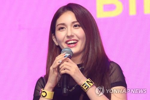 Jeon Somi speaks to the media during a press event to launch her first solo single "BIRTHDAY" in Seoul on June 13, 2019. (Yonhap)