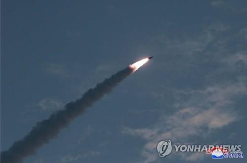 This photo, released by the Korean Central News Agency on July 26, 2019, shows a missile in flight after being launched from a site near the North's eastern coastal town of Wonsan the previous day. North Korea fired two short-range missiles into the East Sea, with its leader Kim Jong-un overseeing the launch. (For Use Only in the Republic of Korea. No Redistribution) 