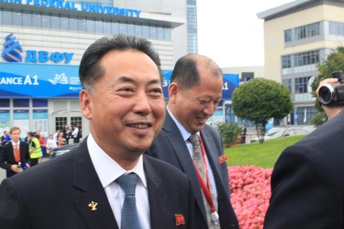 This photo, taken Sept. 5, 2019, shows Ri Ryong-nam, vice-premier of the North's Cabinet, in Vladivostok, Russia. Ri left Pyongyang on Sept. 2 to take part in the 5th Eastern Economic Forum in the Far Eastern port city. (Yonhap) 