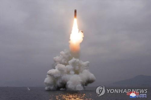 This photo released by North Korea's state media shows a missile being launched from waters off its east coast on Oct. 2, 2019. The North's Korean Central News Agency said on Oct. 3 that Pyongyang successfully test-fired a submarine-launched ballistic missile from waters off its eastern coast town of Wonsan the previous day. (For Use Only in the Republic of Korea. No Redistribution) (Yonhap)