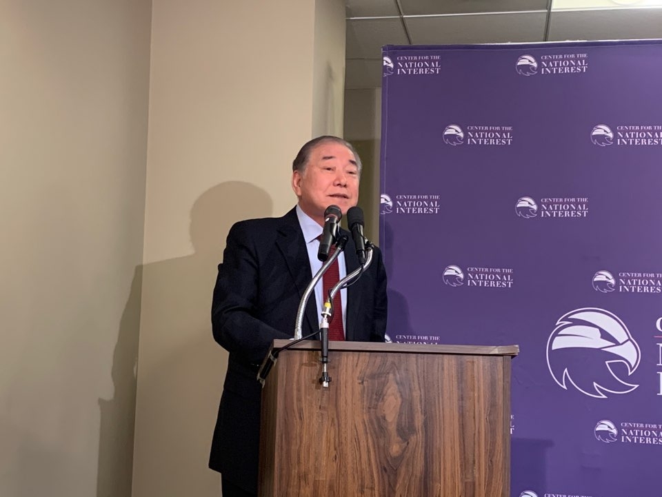 Moon Chung-in, special adviser to President Moon Jae-in, speaks at the Center for the National Interest in Washington on Jan. 6, 2020. (Yonhap)
