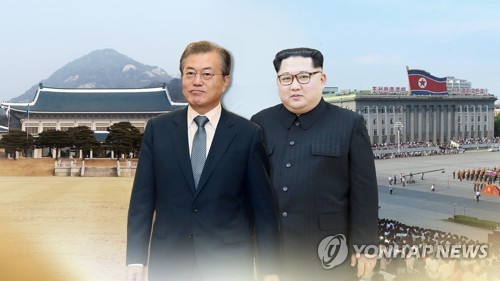 This composite photo provided by the Yonhap News TV shows South Korean President Moon Jae-in (L) and North Korean leader Kim Jong-un. (Yonhap)