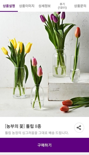 This image captured from Market Kurly's mobile app on April 7, 2020, shows packages of tulips for sale. (Yonhap)