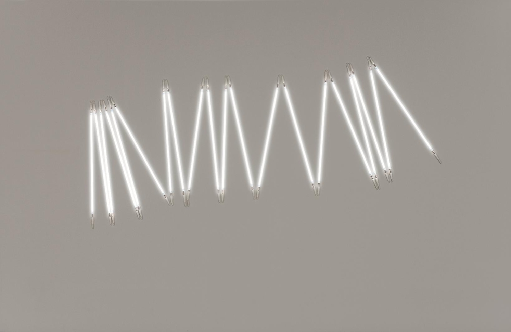 This photo provided by Gallery Hyundai on June 12, 2020, shows an installation piece using neon lights by Francois Morellet, titled "Prickly π Neonly No. 2, 1=3," put on display at Gallery Hyundai's "Hyundai 50" exhibition in Seoul on June 12-July 19. (PHOTO NOT FOR SALE) (Yonhap) 