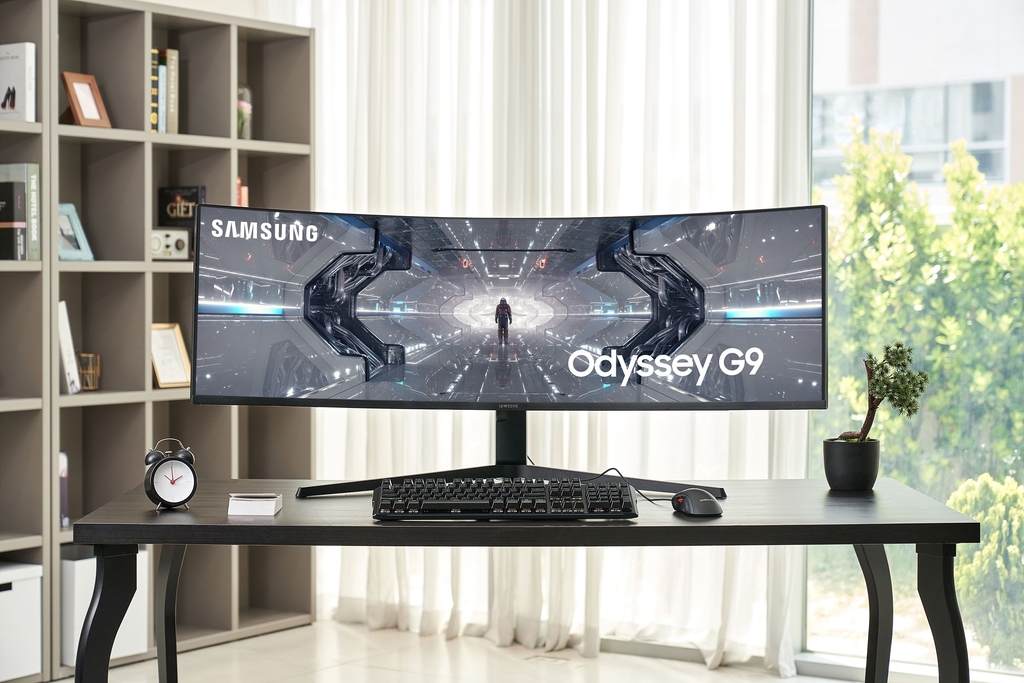 This photo provided by Samsung Electronics Co. on June 24, 2020, shows the company's curved gaming monitor, the Odyssey G9. (PHOTO NOT FOR SALE) (Yonhap)