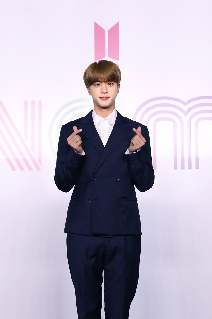 Jin of K-pop sensation BTS poses for photos during an online press conference for the new single "Dynamite" held in Seoul on Aug. 21, 2020, in this photo provided by Big Hit Entertainment. (PHOTO NOT FOR SALE) (Yonhap)