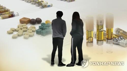 A computer-generated image depicting young adults and illicit drugs provided by Yonhap News TV. (PHOTO NOT FOR SALE) (Yonhap) 
