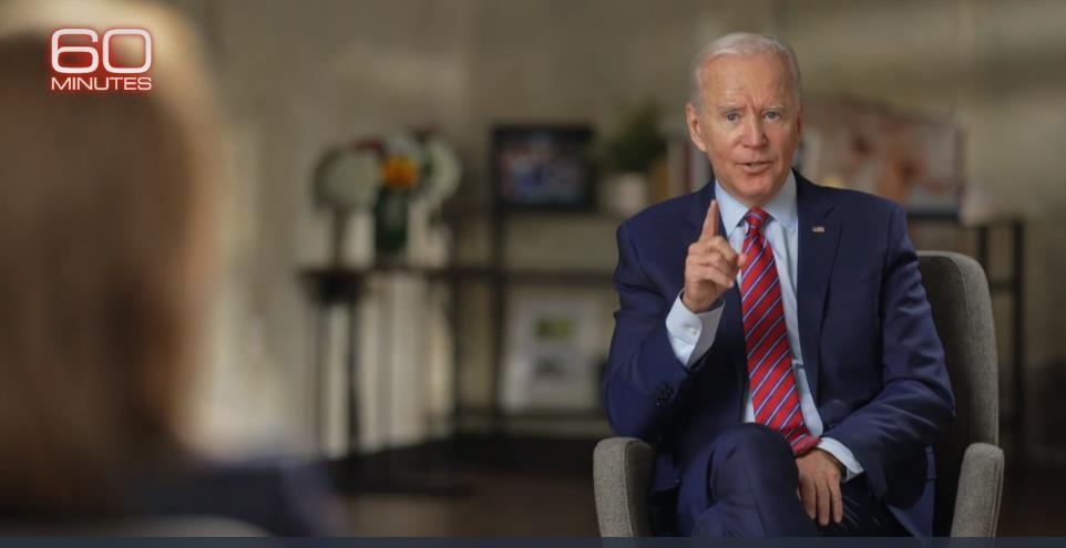 The captured image from the website of U.S. television network CBS shows Democratic presidential candidate Joe Biden speaking in an interview with CBS News' "60 Minutes" that was broadcast on Oct. 25, 2020. (PHOTO NOT FOR SALE) (Yonhap)