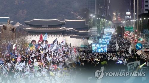 This composite image provided by Yonhap News TV shows scenes from political rallies in Seoul. (PHOTO NOT FOR SALE) (Yonhap)