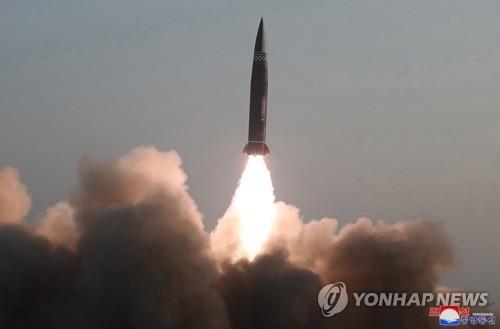A new type of tactical guided missile is launched from the North Korean town of Hamju, South Hamgyong Province, on March 25, 2021, in this photo released by the North's official Korean Central News Agency. South Korea's military said the previous day that the North fired what appeared to be two short-range ballistic missiles into the East Sea. (For Use Only in the Republic of Korea. No Redistribution) (Yonhap)