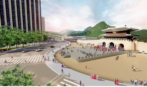 This image, provided by the Seoul metropolitan government, illustrated a restored Joseon-era platform in front of Gyeongbok Palace. (PHOTO NOT FOR SALE) (Yonhap)