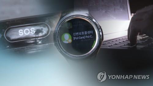 This composite photo, provided by Yonhap News TV, shows a smartwatch provided to victims of stalking and other potential crimes by the police for protection. (PHOTO NOT FOR SALE) (Yonhap)