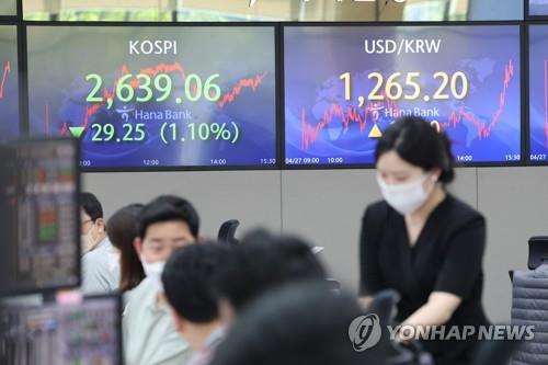 (LEAD) Seoul stocks fall sharply on economic slowdown woes; Korean won hits over 2-yr low