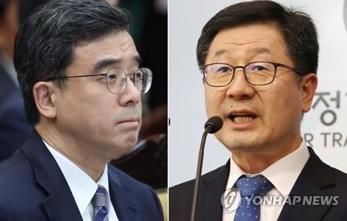 This compilation image shows Cho Sang-joon (L), nominee for chief of the National Intelligence Service&apos;s office of planning and coordination, and Yoon Su-hyun, nominee for deputy chief of the Fair Trade Commission. (Yonhap)
