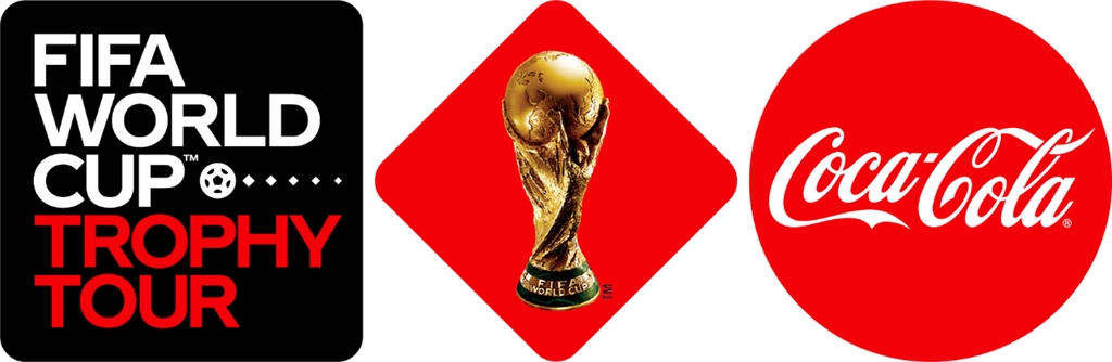 This image provided by Coca-Cola on Aug. 22, 2022, shows the logos for the FIFA World Cup Trophy Tour. (PHOTO NOT FOR SALE) (Yonhap)