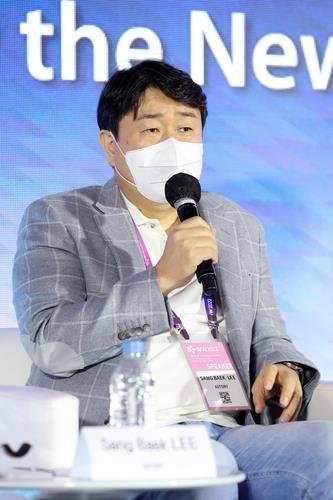 In this photo provided by the Korea Creative Content Agency, Lee Sang-baek, CEO of Korean drama production studio Astory, speaks during the 2022 Broadcast Worldwide (BCWW) in Seoul on Aug. 31, 2022. (PHOTO NOT FOR SALE) (Yonhap) 