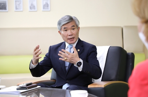 Lee Ki-sik, commissioner of the Military Manpower Administration (MMA), speaks during an interview with Yonhap News Agency in Seoul on Sept. 16, 2022. (Yonhap)