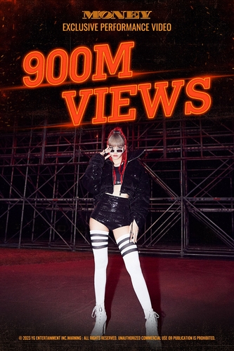 This image provided by YG Entertainment celebrates the performance video for BLACKPINK member Lisa's 2021 hit song "Money" surpassing 900 million views on YouTube. (PHOTO NOT FOR SALE) (Yonhap)