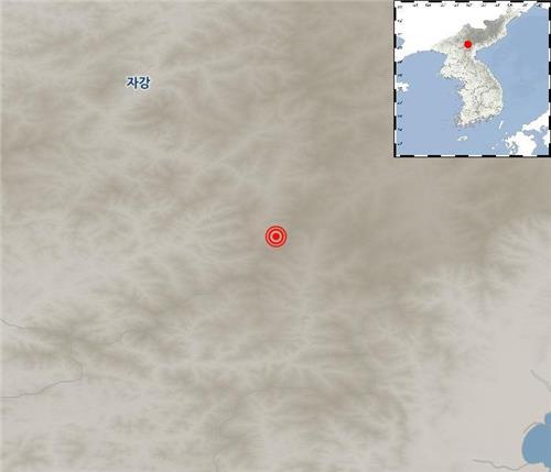 Una foto del sitio web de la Administración Meteorológica de Corea muestra el lugar donde un terremoto de magnitud 2,9 sacudió la provincia de Jagang, en el noroeste de Corea del Norte, el 26 de septiembre de 2024. (FOTO NO A LA VENTA) (Yonhap)