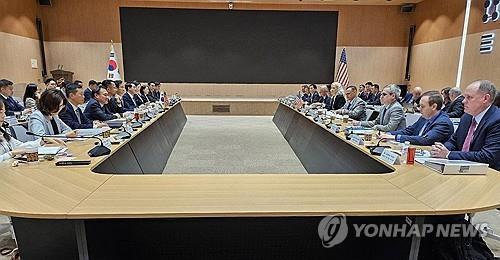 South Korean and U.S. officials leading the negotiations on defense cost sharing hold their second round of talks at the Korea Institute for Defense Analyses in Seoul on May 21, 2024, in this file photo provided by the foreign ministry. (PHOTO NOT FOR SALE) (Yonhap) 