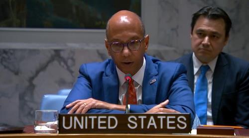 Esta imagen, capturada de la Web TV de la ONU, muestra a Robert Wood, representante suplente de Estados Unidos ante la ONU, hablando durante una reunión del Consejo de Seguridad el 27 de noviembre de 2024. (FOTO NO A LA VENTA) (Yonhap)