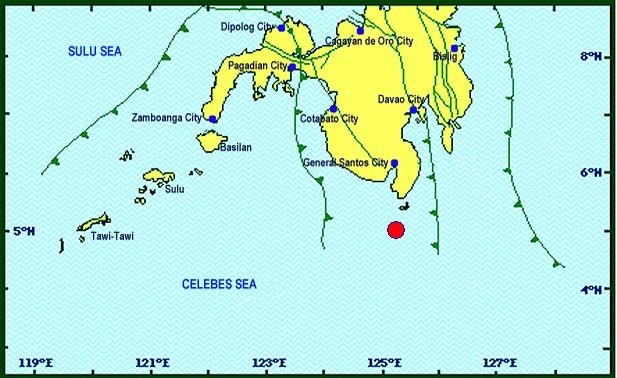 29일 규모 7.2 지진이 발생한 필리핀 남부 해안[필리핀 화산지질연구소 홈피 캡처]