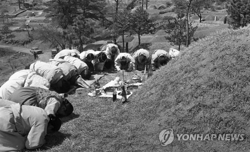 망우리공동묘지 성묘 스케치. 1966.11.20 (배정환=연합뉴스)