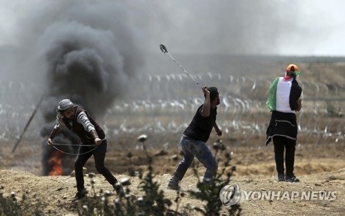 팔레스타인 가자지구 시위[AP=연합뉴스 자료사진]