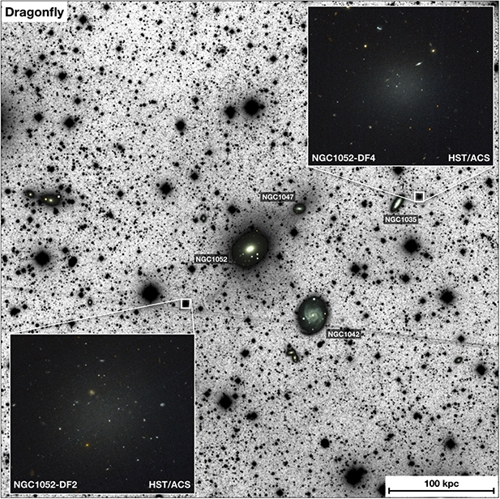 NGC 1052 은하와 DF4, DF2 은하 