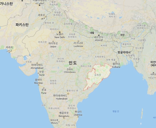 사이클론 피해지역인 인도 오디샤주와 방글라데시. 