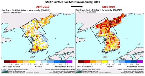 북한 토양 수분 분석한 미 농무부 자료