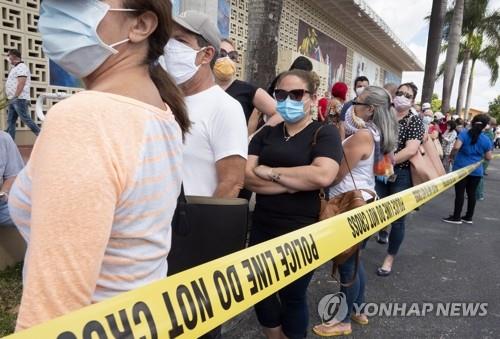 지난해 4월 실업수당 신청서를 받으려고 줄 선 미국인들