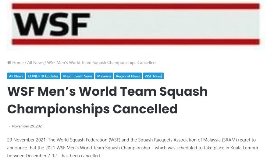 세계스쿼시연맹, 말레이시아 대회 취소…이스라엘팀 비자거부 탓