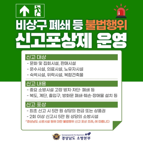 [경남소식] 비상구 폐쇄·차단 등 안전 무시 행위 '신고포상제'