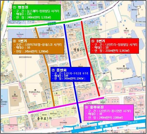 명동 일대 노점상 도로점용 허가지역 5곳