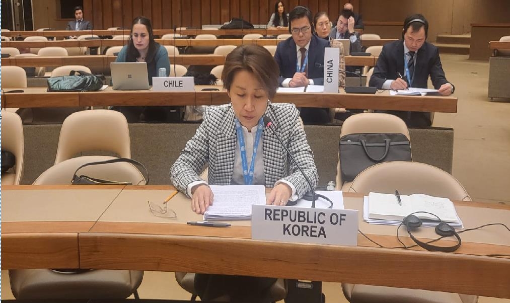 북한 주장에 반박하는 윤성미 주제네바 한국대표부 군축회의 대표