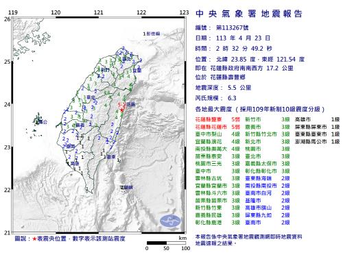 대만 화롄 지역에 발생한 규모 6.3 지진