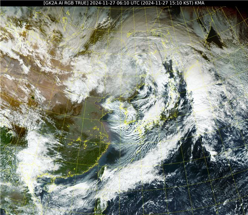 27일 오후 3시 10분 한반도 주변 위성 영상. [국가기상위성센터 제공. 재판매 및 DB 금지]