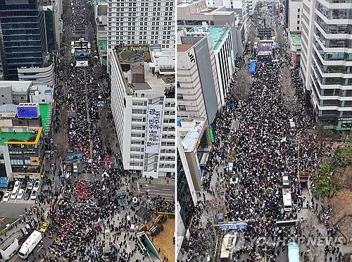 광주 금남로에서 동시에 열린 탄핵 찬반 집회