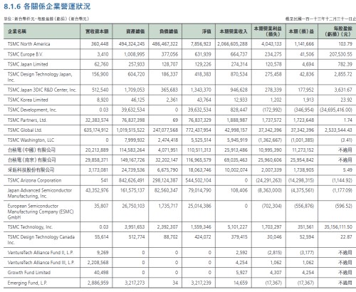 113년도(2024년도) TSMC의 관계기업 운영 상황